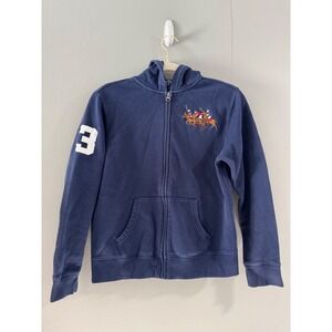 Polo Ralph Lauren Full Zip Hoodie Boys L(14-16)‎ Three Polo Players Navy Blue
